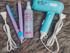 Mini hair dryer and Mini hair straightener With Heat Protection Spray Combo